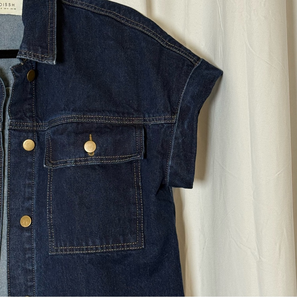 DISSH Felix Denim Shirt Jacket Oversized Short Sleeve Blue Womens Size 4 - Picture 9 of 15